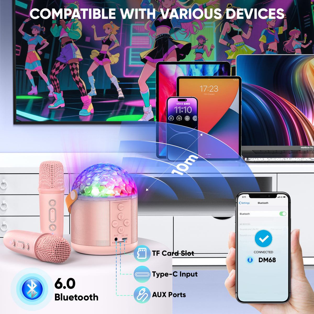 Mini Karaoke Machine for Kids, Gifts for Girls Ages 3-12, Bluetooth Speaker