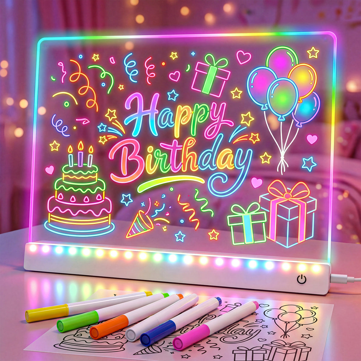 Rechargeable Glow LED Drawing Board, Gift for 3 4 5 6 7 8 Year Old Girls Birthday, Light Up Art Dry Erase Note Board