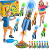Funforfun Rocket Launcher for Kids, Dinosaur Launcher with 8 Rockets, Outdoor Toys for Kids