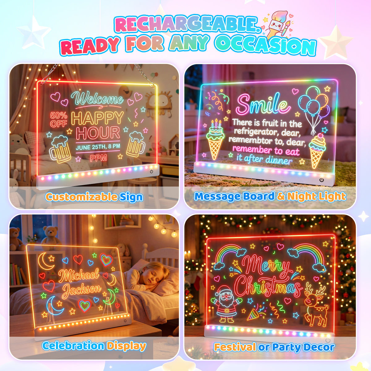 Rechargeable Glow LED Drawing Board, Gift for 3 4 5 6 7 8 Year Old Girls Birthday, Light Up Art Dry Erase Note Board