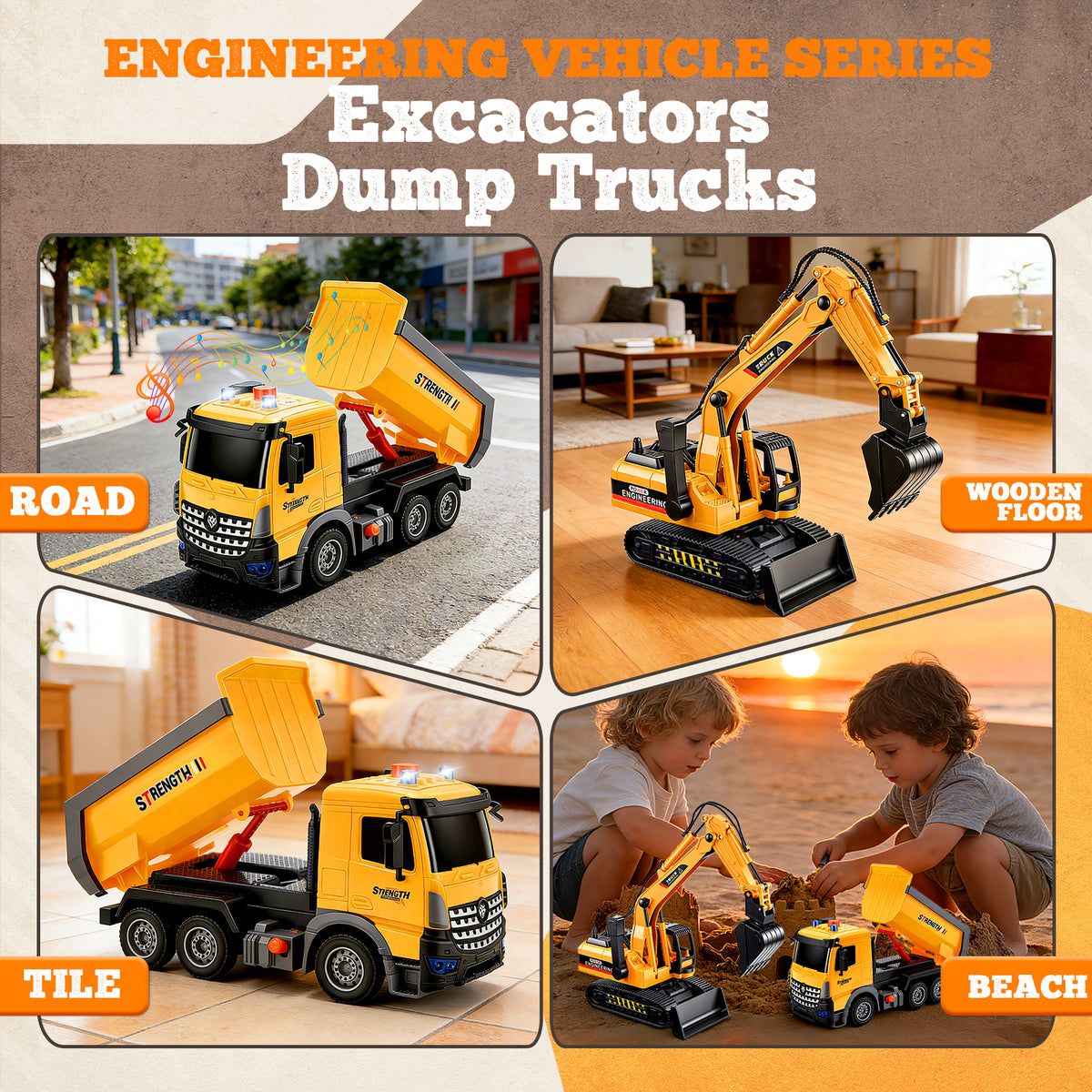 Funforfun Toys Gifts for 3 4 5 6 7 8 Year Old Boys, Truck Construction Toy for Boys