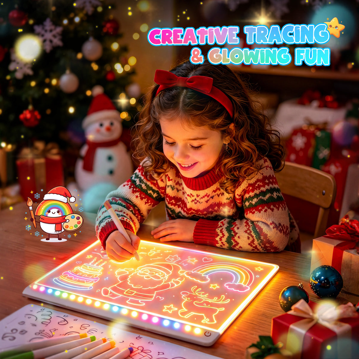 Rechargeable Glow LED Drawing Board, Gift for 3 4 5 6 7 8 Year Old Girls Birthday, Light Up Art Dry Erase Note Board