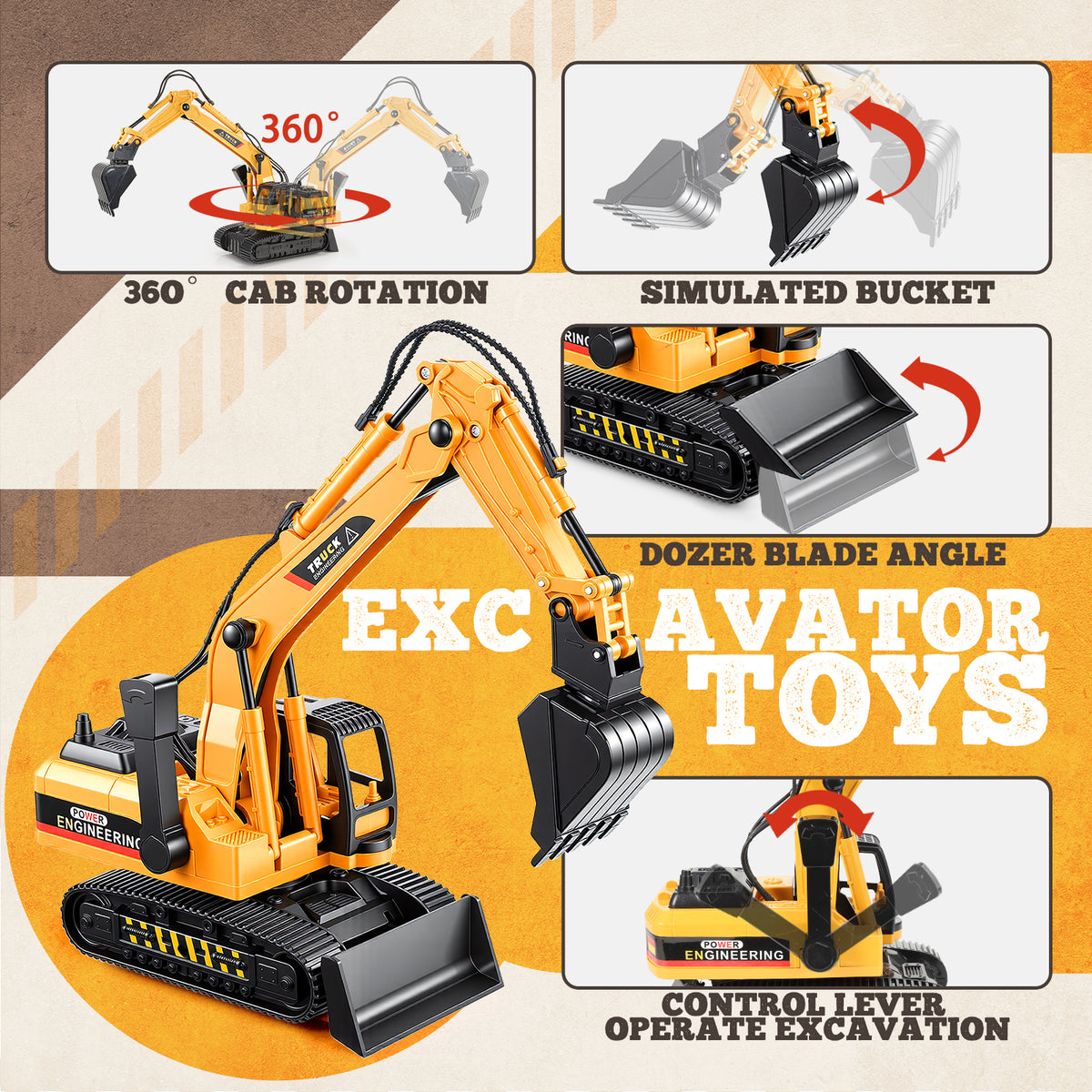 Funforfun Toys Gifts for 3 4 5 6 7 8 Year Old Boys, Truck Construction Toy for Boys