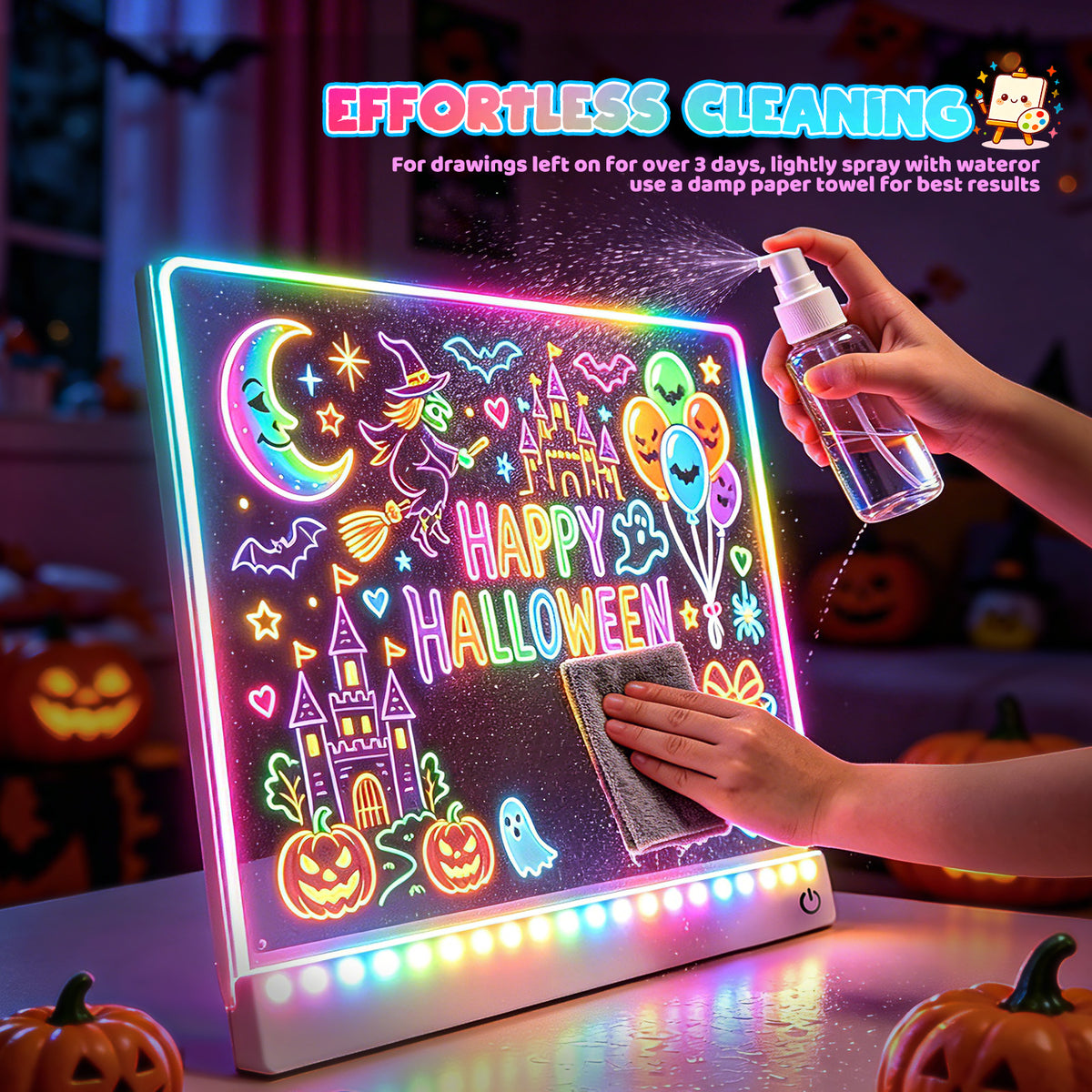 Rechargeable Glow LED Drawing Board, Gift for 3 4 5 6 7 8 Year Old Girls Birthday, Light Up Art Dry Erase Note Board