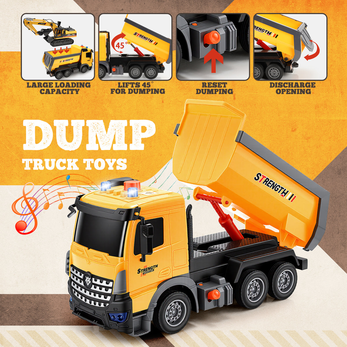 Funforfun Toys Gifts for 3 4 5 6 7 8 Year Old Boys, Truck Construction Toy for Boys