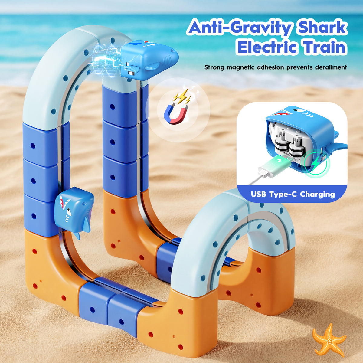 Electric Train Set for Kid, 193 Pcs Shark Track Race Car Toys Gifts for 3-8 Year Old Boys Girls
