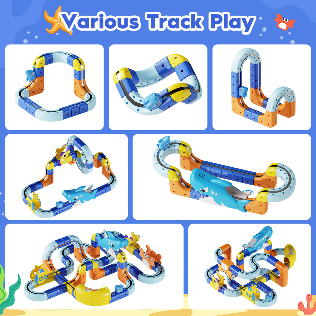 Electric Train Set for Kid, 193 Pcs Shark Track Race Car Toys Gifts for 3-8 Year Old Boys Girls
