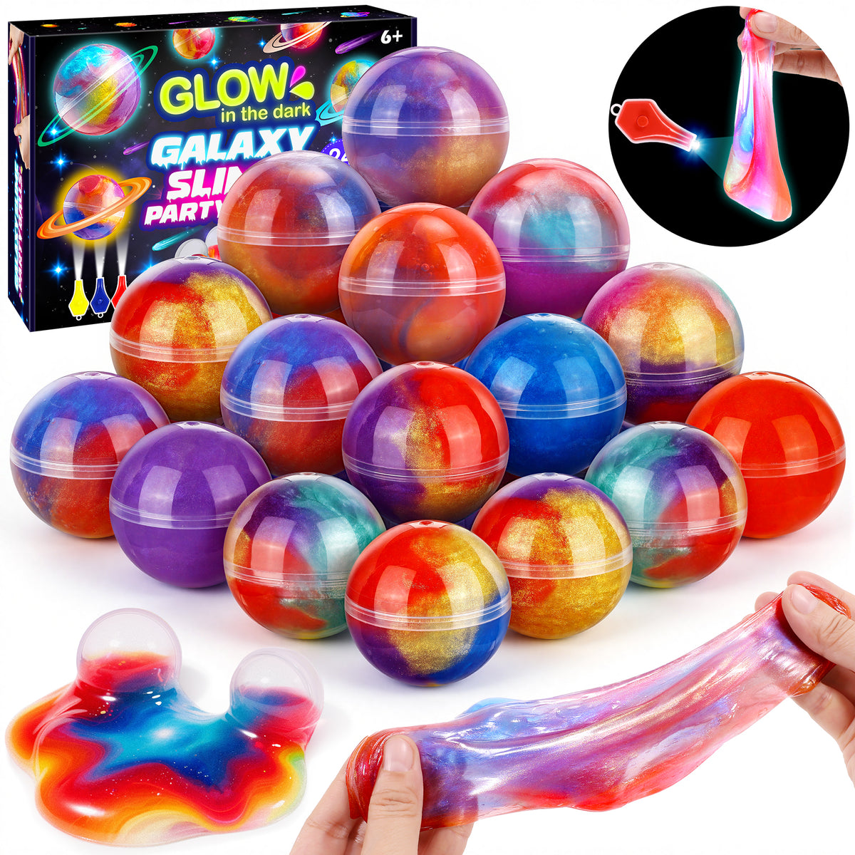 Funforfun Slime Party Favors for Kids, 24 Slime Ball Galaxy Slime Kit for Boys Girls