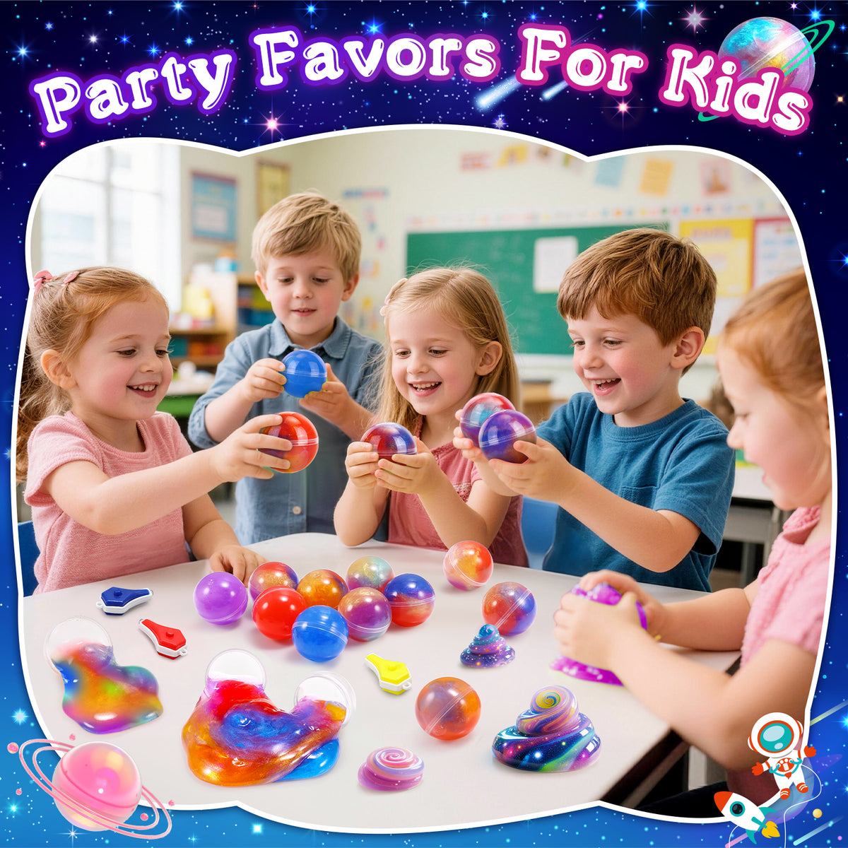 Funforfun Slime Party Favors for Kids, 24 Slime Ball Galaxy Slime Kit for Boys Girls