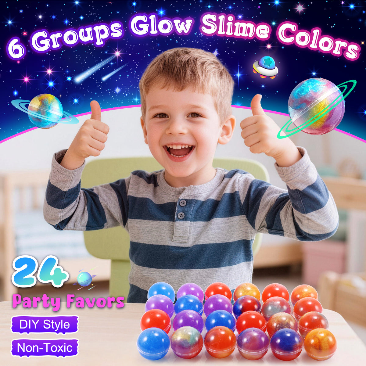 Funforfun Slime Party Favors for Kids, 24 Slime Ball Galaxy Slime Kit for Boys Girls