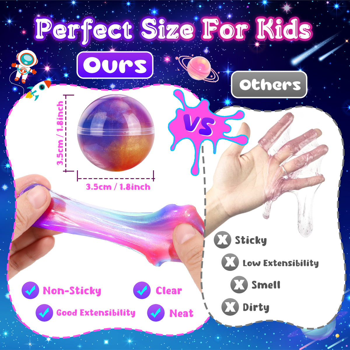 Funforfun Slime Party Favors for Kids, 24 Slime Ball Galaxy Slime Kit for Boys Girls