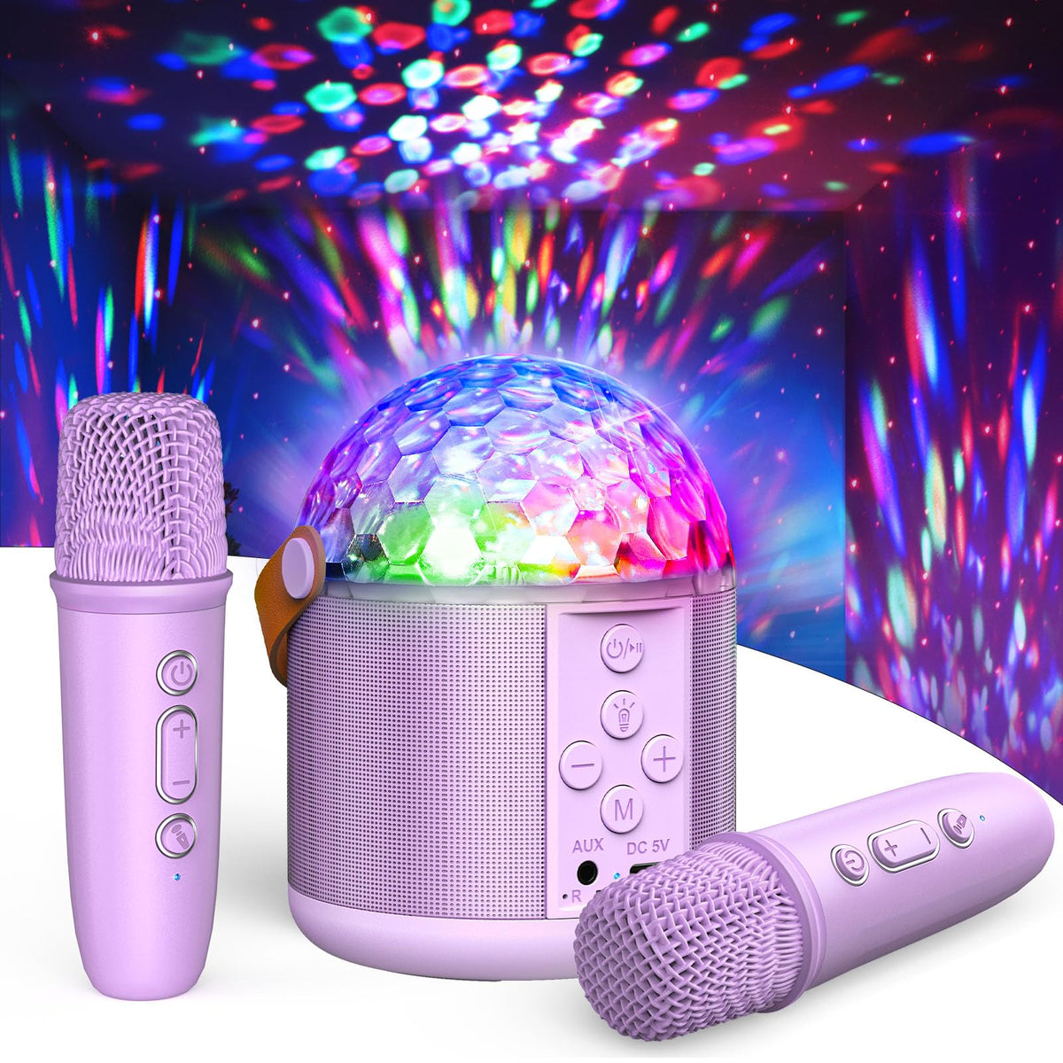 Mini Karaoke Machine for Kids, Gifts for Girls Ages 3-12, Bluetooth Speaker with 2 Wireless Karaoke Microphones