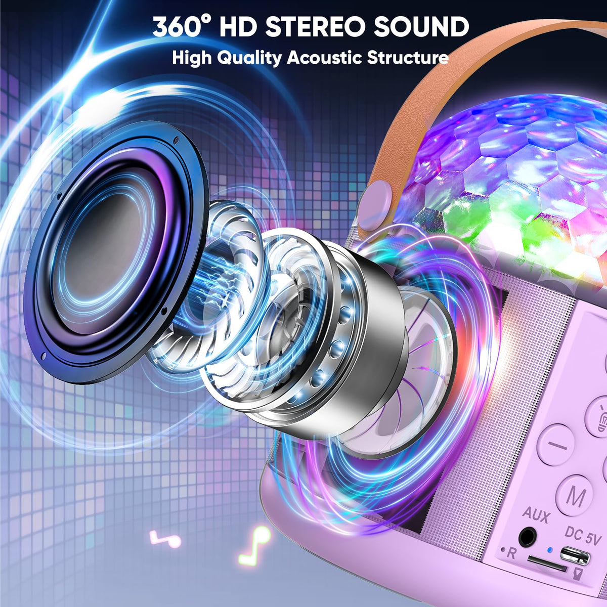 Mini Karaoke Machine for Kids, Gifts for Girls Ages 3-12, Bluetooth Speaker with 2 Wireless Karaoke Microphones